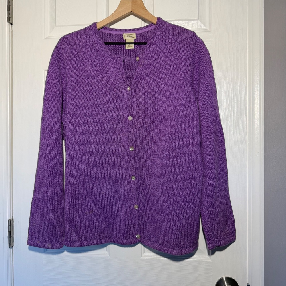 LL Bean Jewel toned Purple Cotton heavyweight Knit Button Front Sweater XL